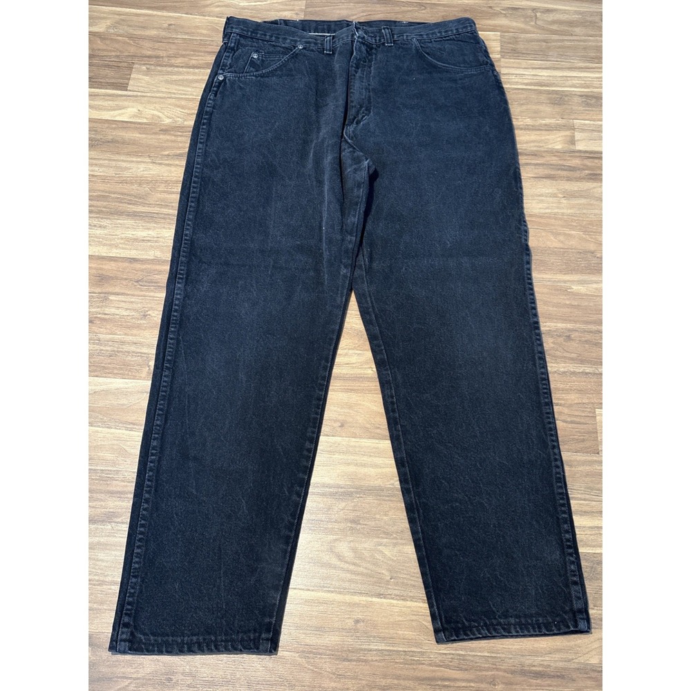 Wrangler Authentic Jeans Mens 38x32 Black Straight Regular Fit Made in USA Denim